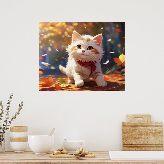 *~* Chasing Leaves Kitten 5:4 Kitty Cat AP68 Poster (Keuken)