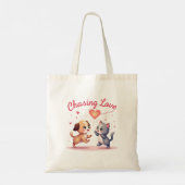 Chasing Love – Schattige Puppy & Kitten Love Desig Tote Bag (Achterkant)