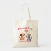Chasing Love – Schattige Puppy & Kitten Love Desig Tote Bag (Voorkant)