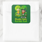 chasing luck, catching cash, irish - Autocolante Vierkante Sticker (Tas)