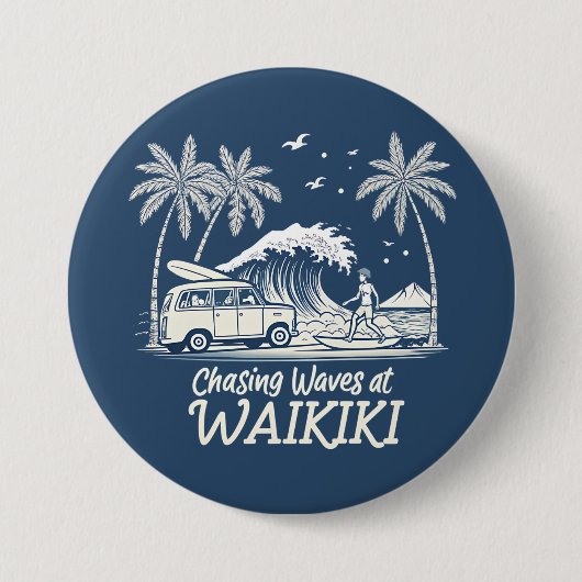 Chasing Waves at Waikiki Ronde Button 7,6 Cm (Voorkant)
