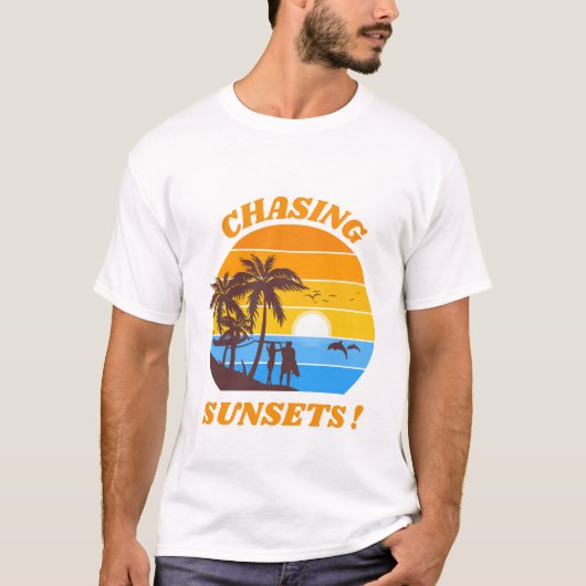 Chasing Zonsondergangen Trendy Sunset Beach Draag T-shirt (Voorkant)