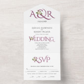 Chassis paars ampersand met witte rozenbruiloft all in one uitnodiging (Binnen)