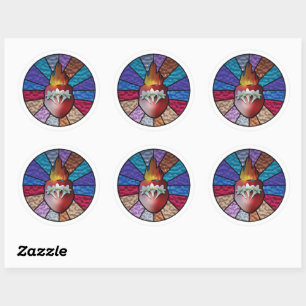 Chaste Heart of St. Joseph (Glas in lood versie) Ronde Sticker