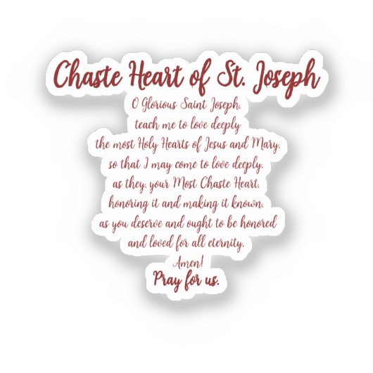 Chaste Heart Prayer Vinyl Sticker (Voorkant)