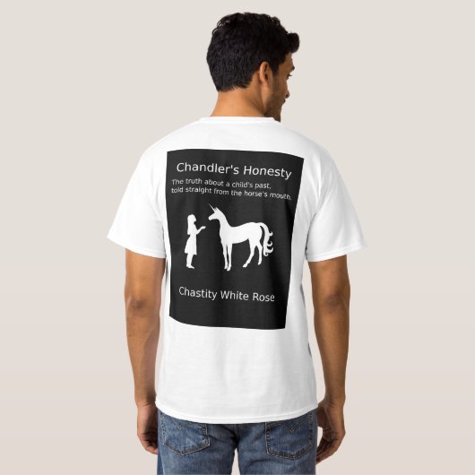 Chastity Roos Vegan Virgin + Chandler's eerlijkhei T-shirt (Achterkant volledig)