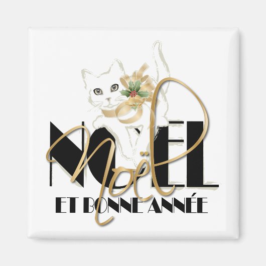 Chat Blanc, Noël et Bonne Année Magneet (Voorkant)