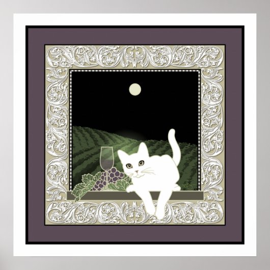 Chat Blanc, Vin et la Lune Poster (Voorkant)