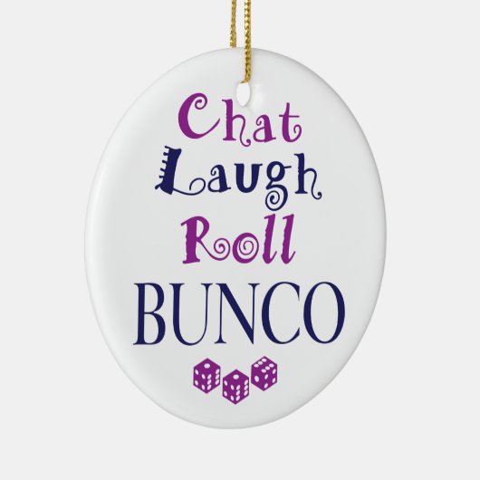 chat, lacht, rol - bunco keramisch ornament (Rechts)