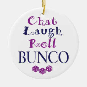 chat, lacht, rol - bunco keramisch ornament