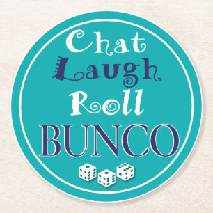 Chat Laugh Roll Bunco Dice Party Girls Night Out Ronde Kartonnen Onderzetter