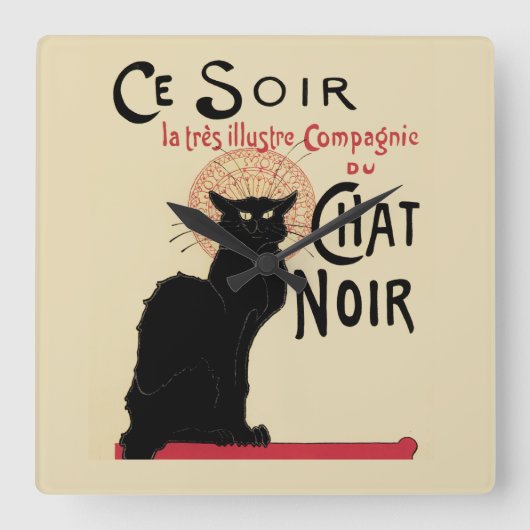 Chat Noir~Black Cat Vierkante Klok (Voorkant)
