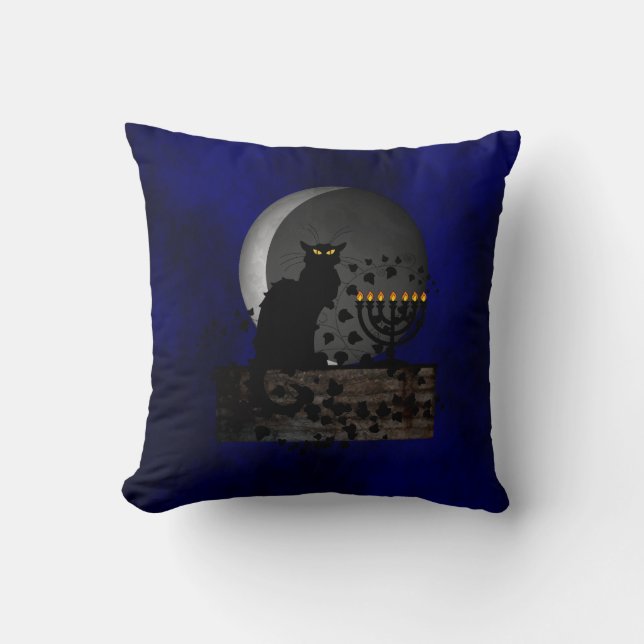 Chat Noir Chanukah met Menorah Kussen (Voorkant)