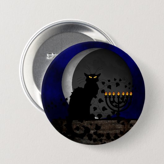 Chat Noir Chanukah met Menorah Ronde Button 7,6 Cm (Voorkant /achterkant)