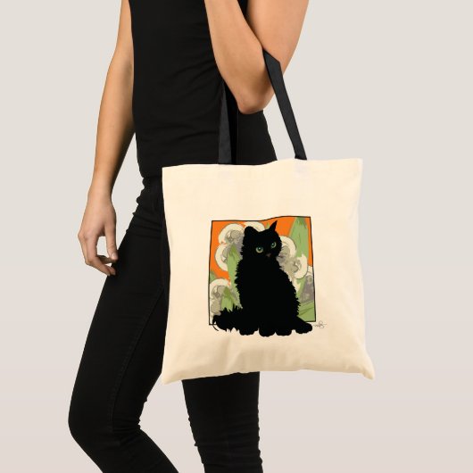 Chat Noir et Fleurs Blanches de Printemps Tote Bag (Voorkant (product))