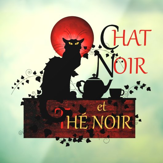 Chat Noir et Thé Noir, Black Cat Black Tea Raamsticker (Vel 3)