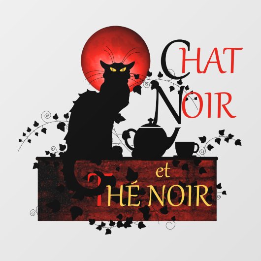 Chat Noir et Thé Noir, Black Cat Black Tea Raamsticker (Vel)