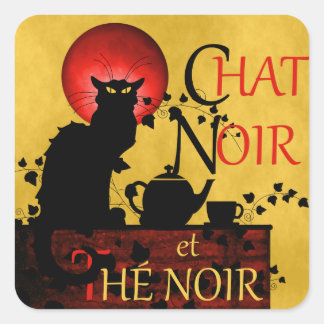 Chat Noir et Thé Noir, Black Cat Black Tea Vierkante Sticker