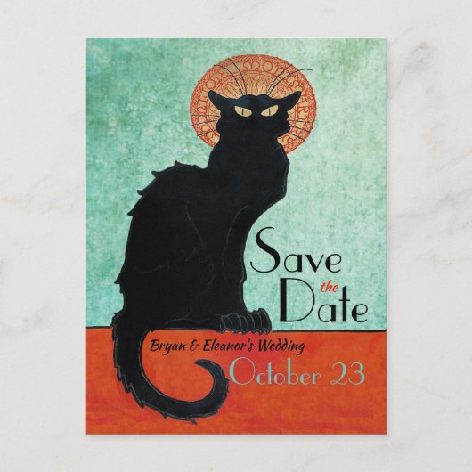 Chat Noir  French Cat Blue Save the Date Briefkaart (Voorkant)