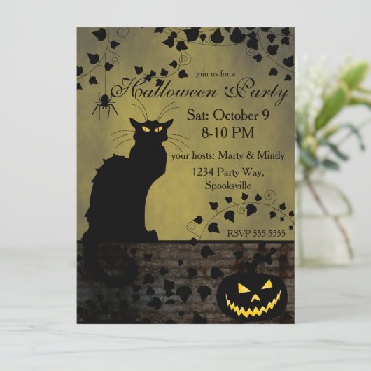 Chat Noir Halloween Kaart (Staand voorkant)