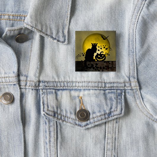 Chat Noir Halloween Vierkante Button 5,1 Cm (In situ)