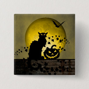 Chat Noir Halloween Vierkante Button 5,1 Cm