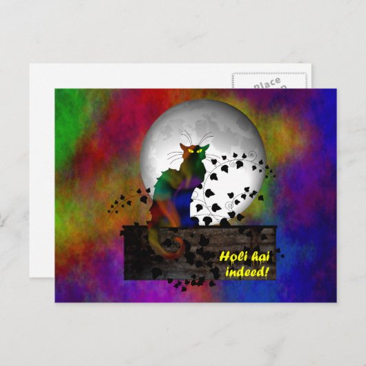 Chat Noir Holi Hai Briefkaart (Voorkant / Achterkant)