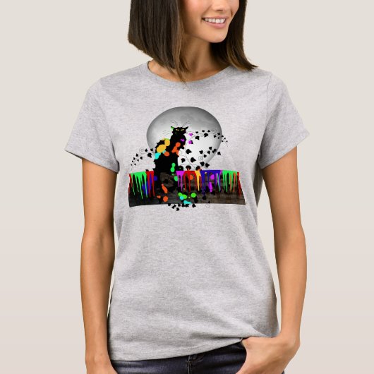 Chat Noir Holi Hai met volle maan T-shirt (Voorkant)