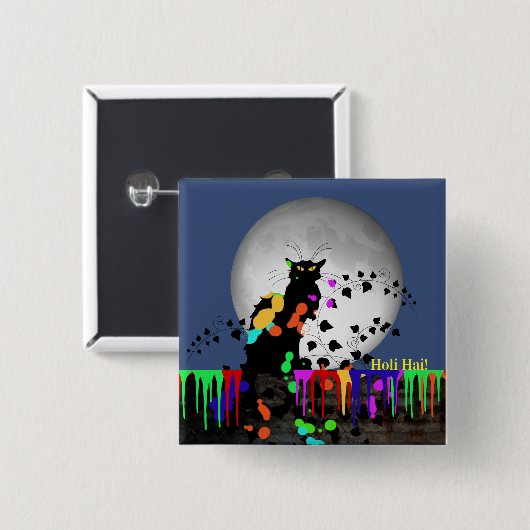 Chat Noir Holi Hai Vierkante Button 5,1 Cm (Voorkant /achterkant)