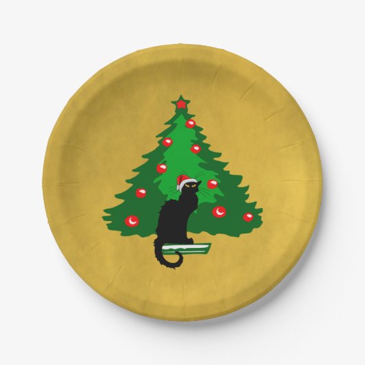 Chat Noir Kerstmis Papieren Bordje (Voorkant)