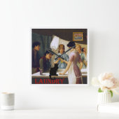 Chat Noir Laundry Cat Vierkante Klok (Huis)