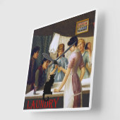 Chat Noir Laundry Cat Vierkante Klok (Hoek)