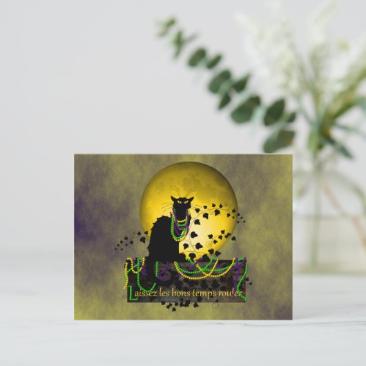 Chat Noir Mardi Gras Briefkaart (Staand voorkant)