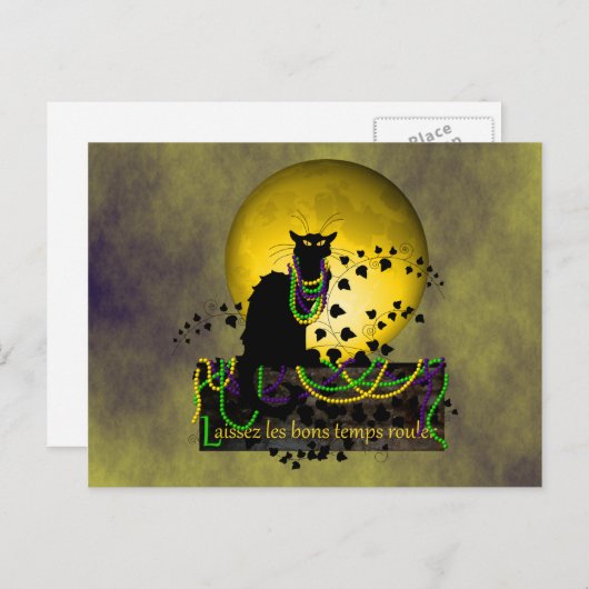 Chat Noir Mardi Gras Briefkaart (Voorkant / Achterkant)