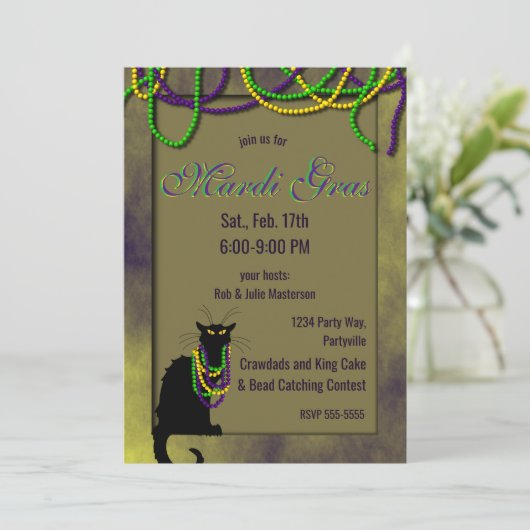 Chat Noir Mardi Gras Kaart (Staand voorkant)