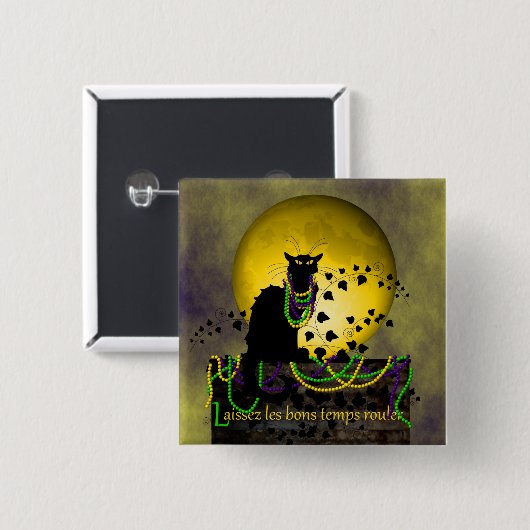 Chat Noir Mardi Gras Vierkante Button 5,1 Cm (Voorkant /achterkant)