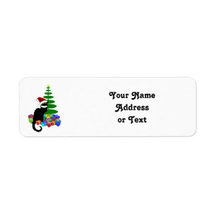 Chat Noir met Kerstboom en Cadeaus Etiket