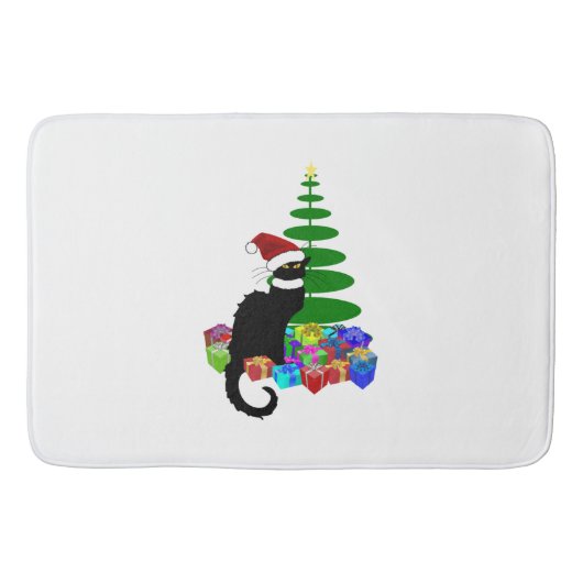 Chat Noir met kerstboom en cadeautjes Badmat (Voorkant)