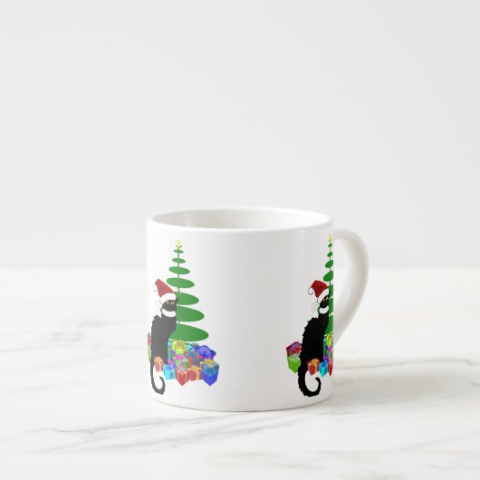 Chat Noir met kerstboom en cadeautjes Espresso Kop (Voorkant rechts)