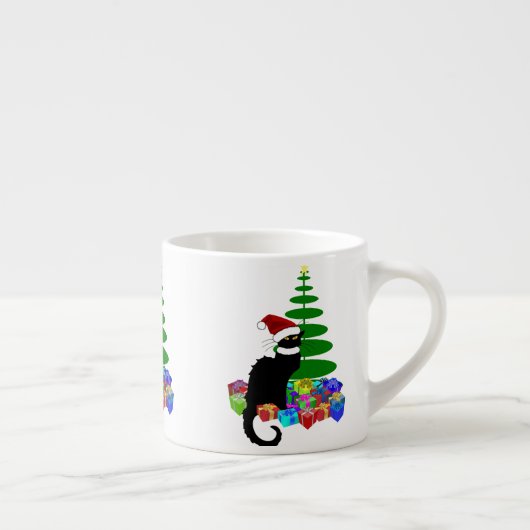 Chat Noir met kerstboom en cadeautjes Espresso Kop (Rechts)