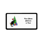 Chat Noir met kerstboom en cadeautjes Etiket (Voorkant)
