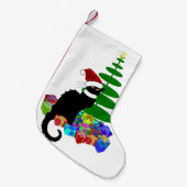 Chat Noir met kerstboom en cadeautjes Kleine Kerstsok (Voorkant (Hangend))