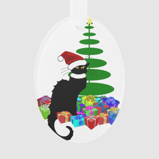 Chat Noir met kerstboom en cadeautjes Ornament (voorkant)