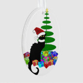 Chat Noir met kerstboom en cadeautjes Ornament (voorkant)