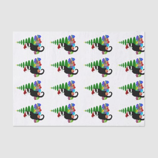 Chat Noir met kerstboom en cadeautjes Tissuepapier (Voorkant)