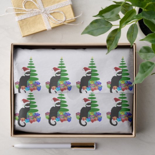 Chat Noir met kerstboom en cadeautjes Tissuepapier (Geschenk)