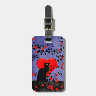 Chat Noir met Red Roses Heart Bagagelabel