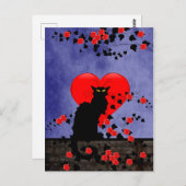 Chat Noir met rode rozen Briefkaart (Voorkant / Achterkant)