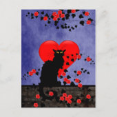 Chat Noir met rode rozen Briefkaart (Voorkant)