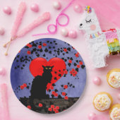 Chat Noir met rode rozen Papieren Bordje (Feest)
